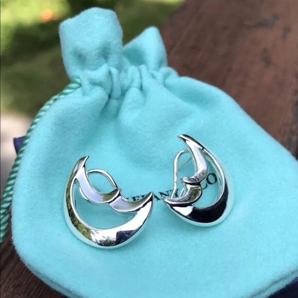 Tiffany & Co. Jewelry - Tiffany & Co Crescent Moon 925 Rare Omega Earrings